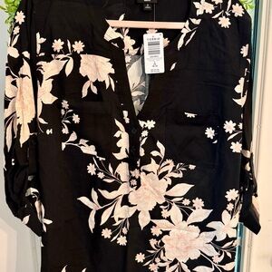 Torrid Black Blouse with Blush Floral Print